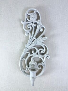 Vintage Syroco Wall Sconce Candle Holder Hollywood Regency Ornate Scroll White